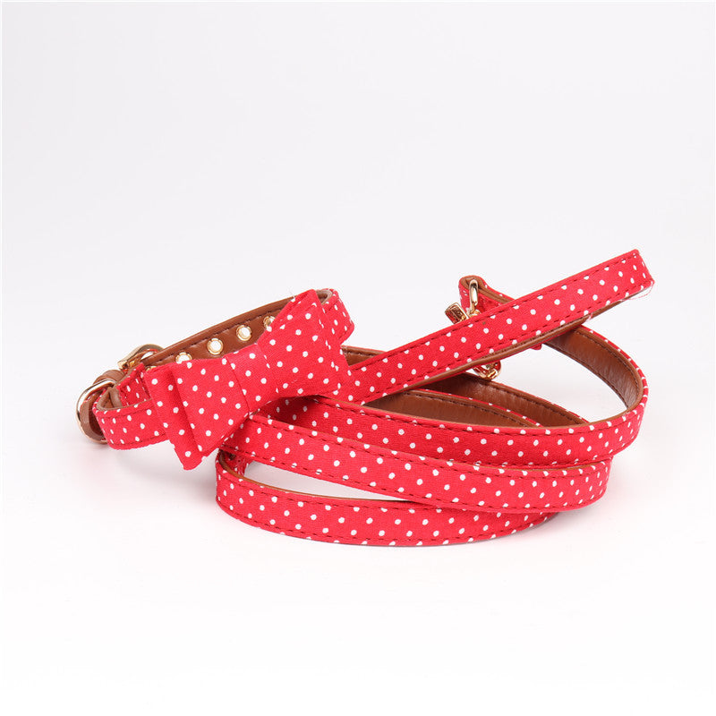 Chic Polka Dot Scarf or Bow Collar & Leash Set – Stylish Everyday Look