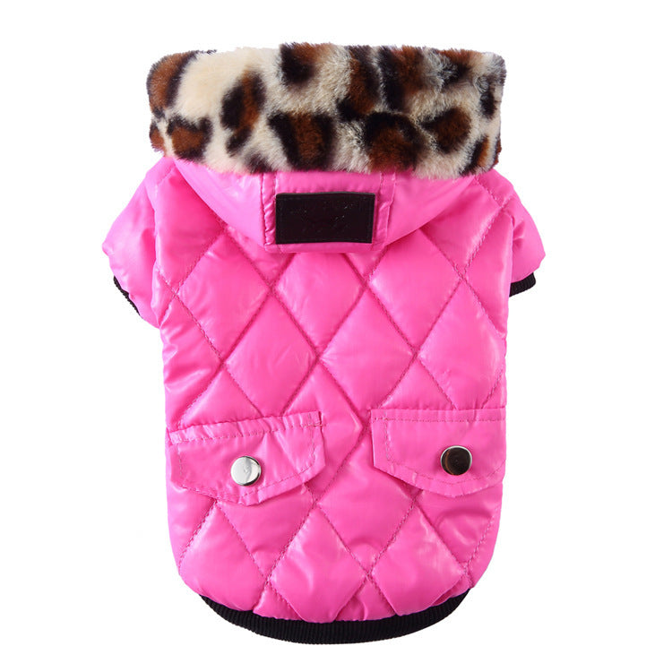 Chic Winter Hooded Dog Coat – Luxe Puffer with Faux Fur Collar