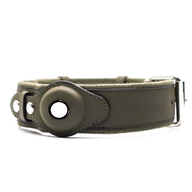 Smart Leather Dog Collar – GPS-Ready for Apple AirTag