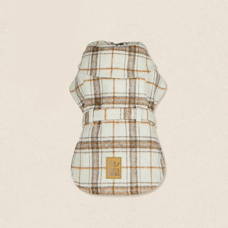 Tailored Windbreaker Coat – Beige Plaid with Quilted Lining