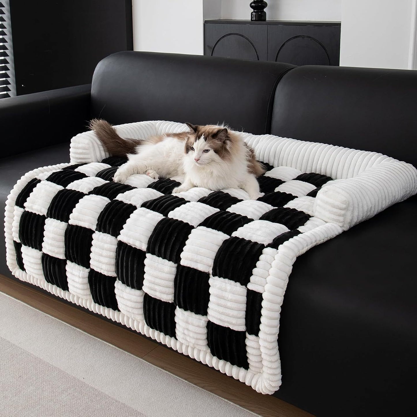 Checkered Plush Pet Sofa Bed – Warm, Stylish Comfort for Any Space