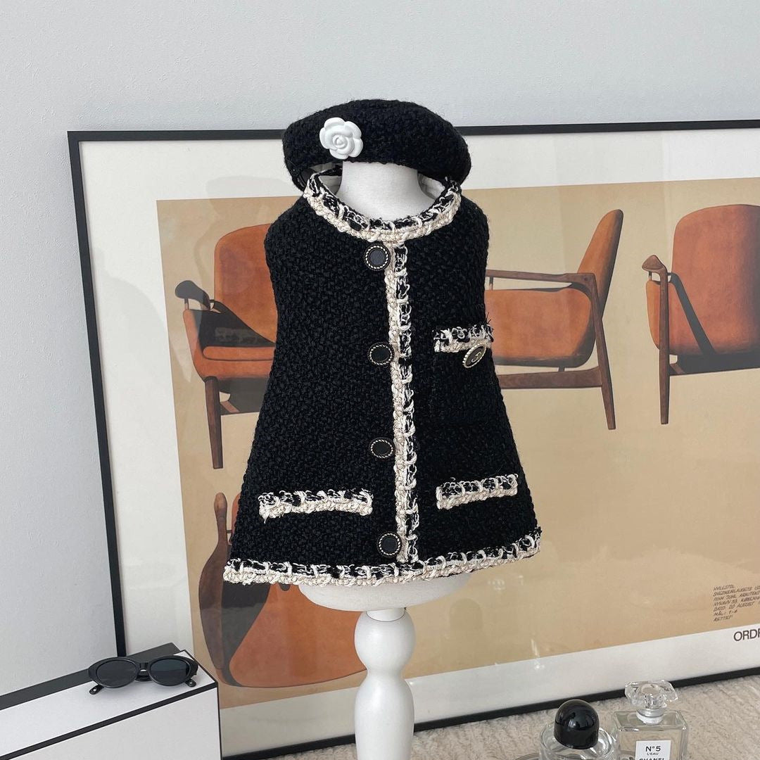 Parisian Chic Tweed Coat Dress with Beret