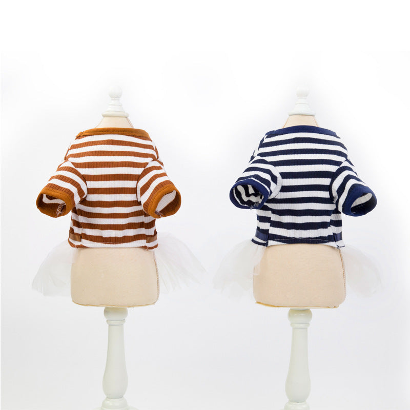 Seaside Chic Tutu Dress – Striped Elegance for Small Pets