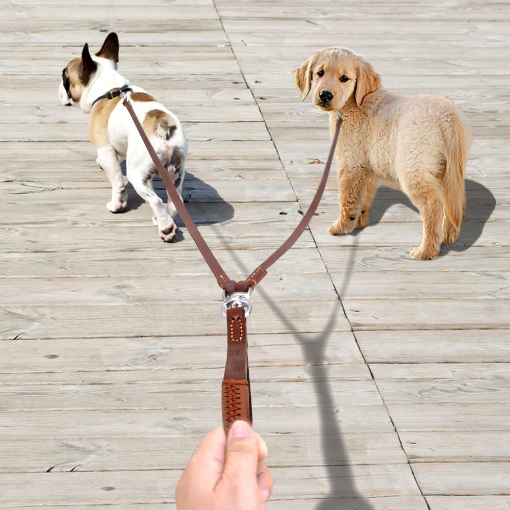 Luxury Handmade Leather Dog Leash – Dual-Handle Elegance for Refined Control
