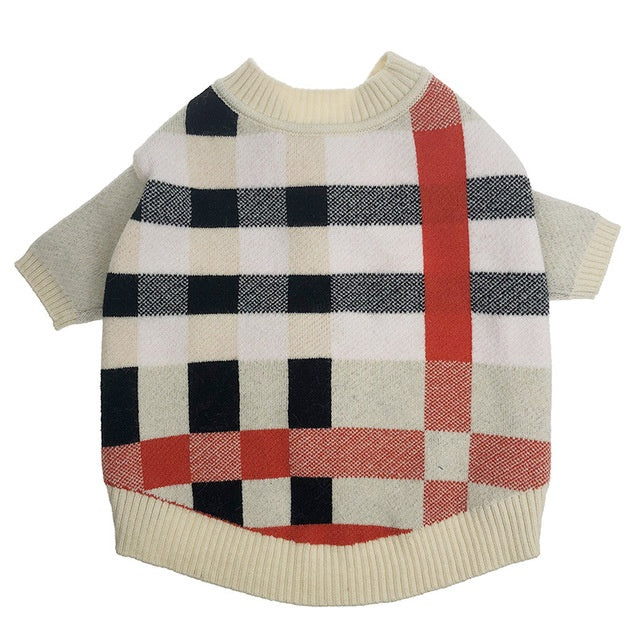 Chic Velvet Dog Sweater – Classic Plaid Style for Cool Weather Walks
