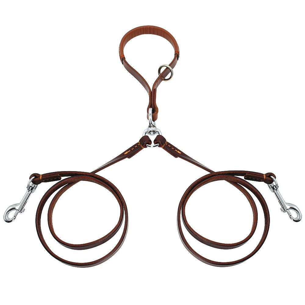 Luxury Handmade Leather Dog Leash – Dual-Handle Elegance for Refined Control