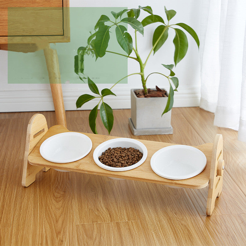 BambuBowl™ Adjustable Tilted Bamboo Pet Feeder – Ceramic Bowls with Neck & Spine Protection