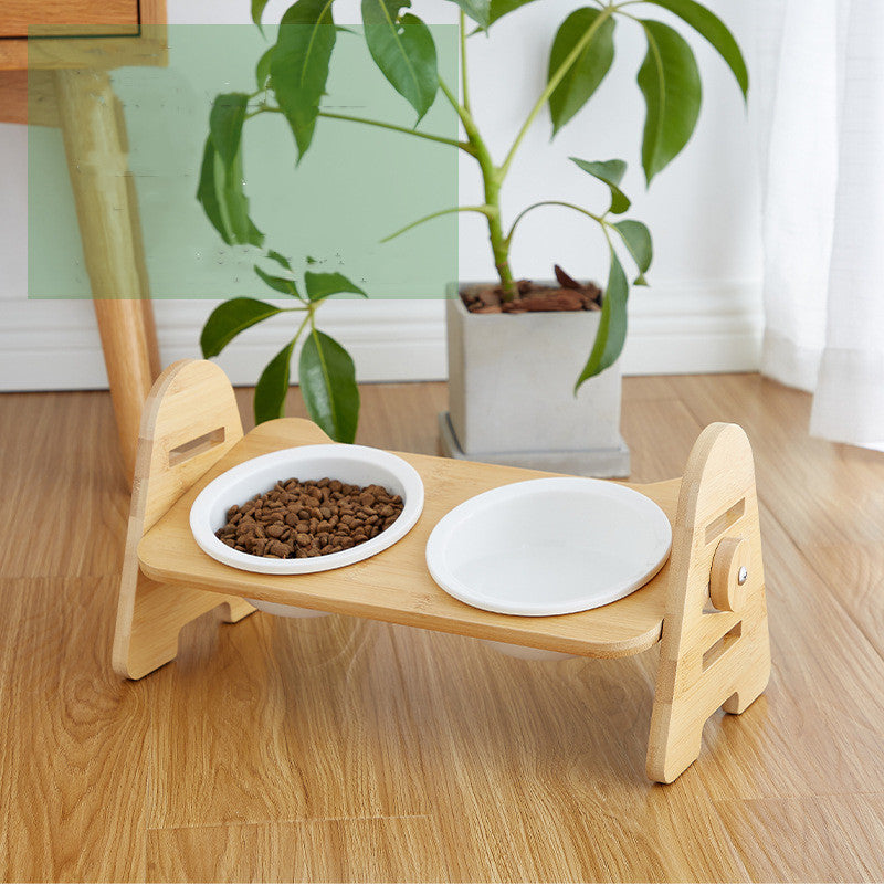 BambuBowl™ Adjustable Tilted Bamboo Pet Feeder – Ceramic Bowls with Neck & Spine Protection