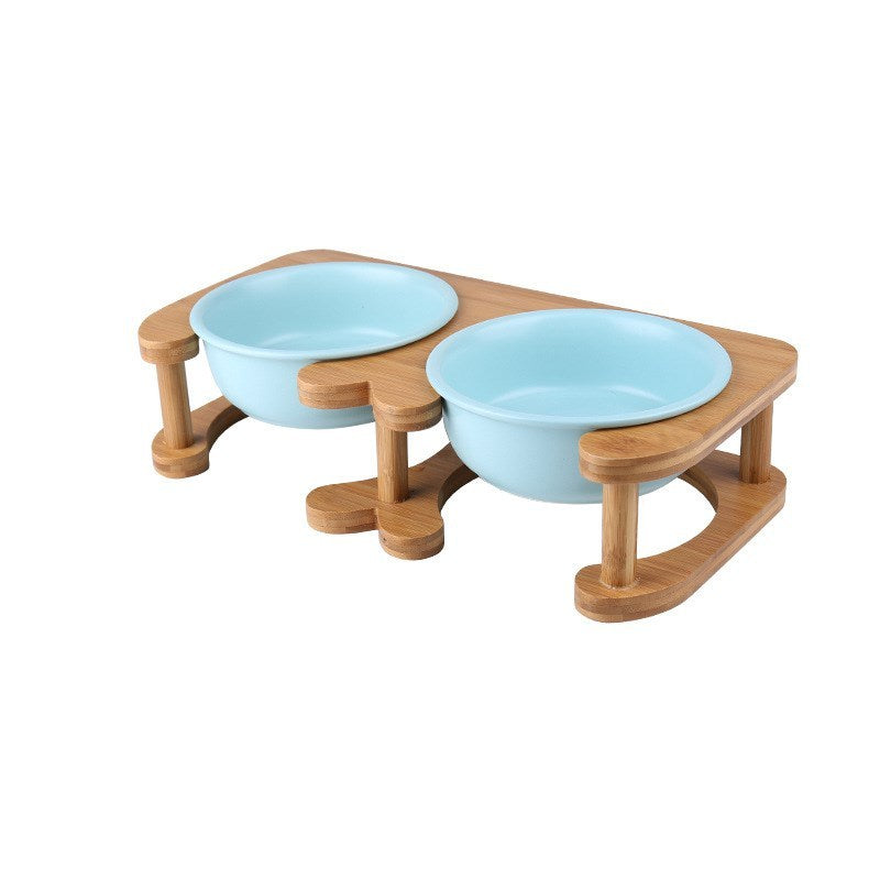 Elevated Ceramic Pet Bowl with Artisan Wood Stand – Modern Minimalist