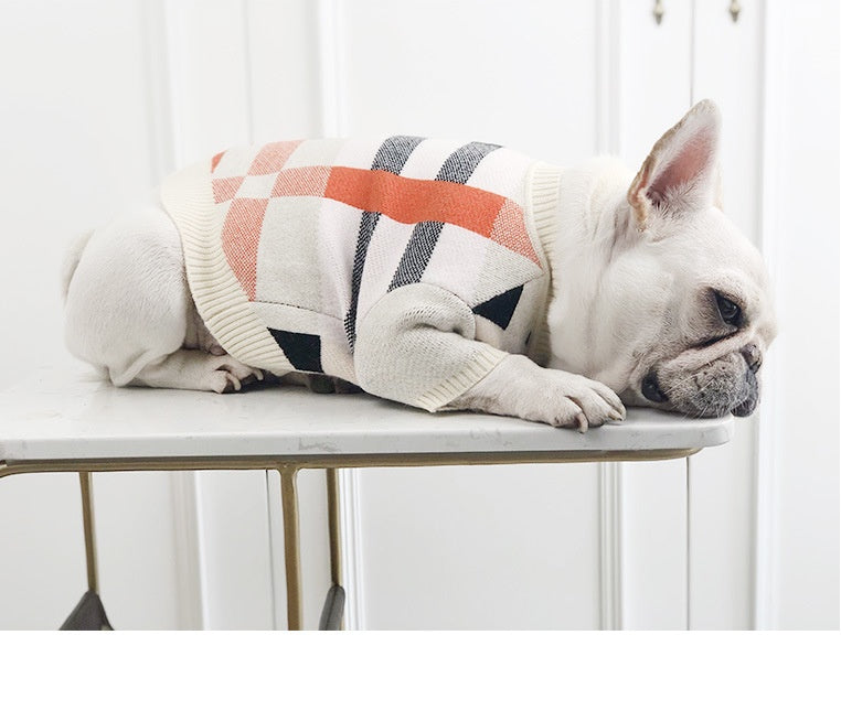 Chic Velvet Dog Sweater – Classic Plaid Style for Cool Weather Walks