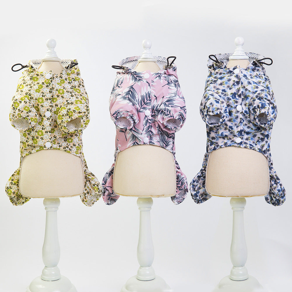 Floral Rain Jumpsuit – Lightweight Waterproof Pet Raincoat