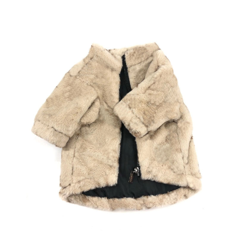 Signature Monogram Pet Coat – Designer-Inspired Faux Fur Jacket
