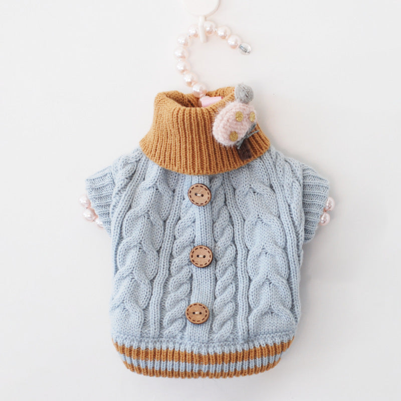 Twist Knit Button Pet Sweater – Soft & Stylish for Winter Days