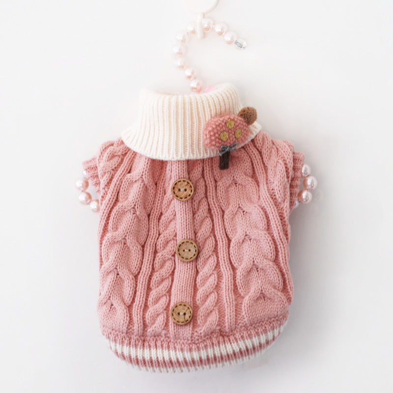 Twist Knit Button Pet Sweater – Soft & Stylish for Winter Days