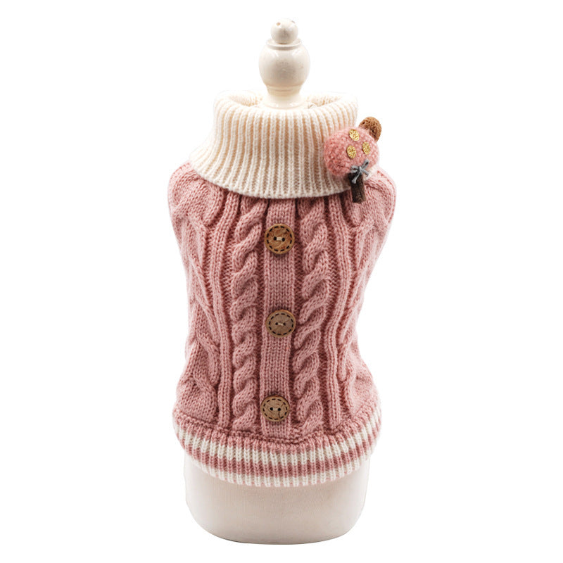 Twist Knit Button Pet Sweater – Soft & Stylish for Winter Days