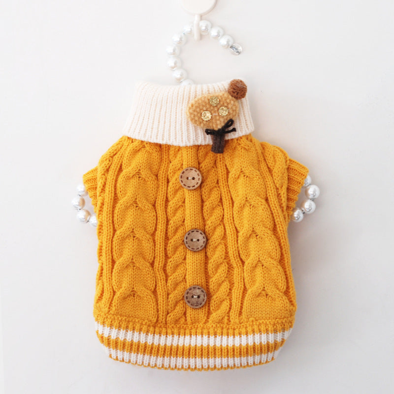 Twist Knit Button Pet Sweater – Soft & Stylish for Winter Days