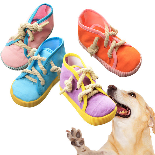 Colorful Canvas Sneaker Chew Toy – With Built-In Squeaker