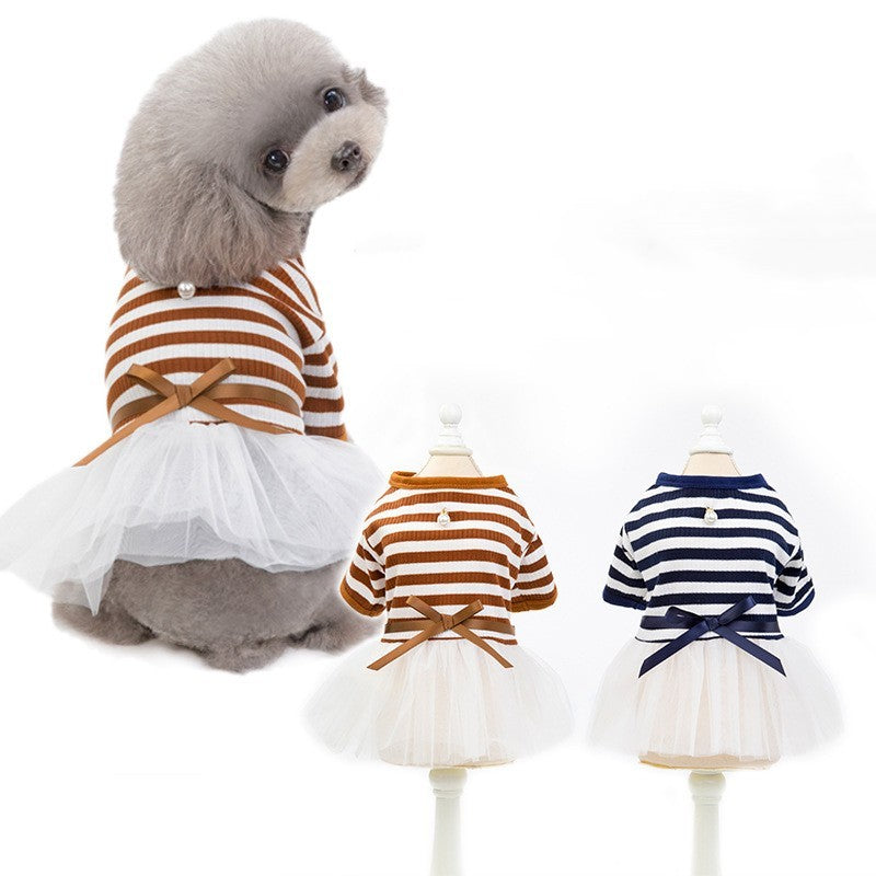 Seaside Chic Tutu Dress – Striped Elegance for Small Pets