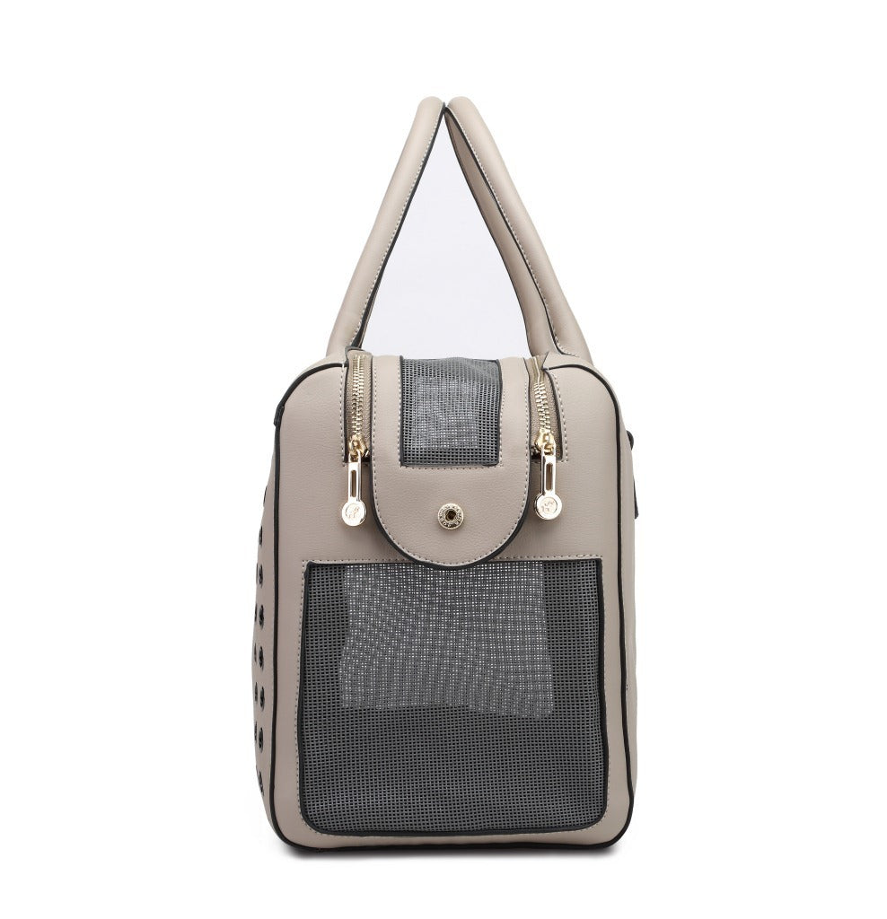 Studded Taupe Luxe Pet Carrier