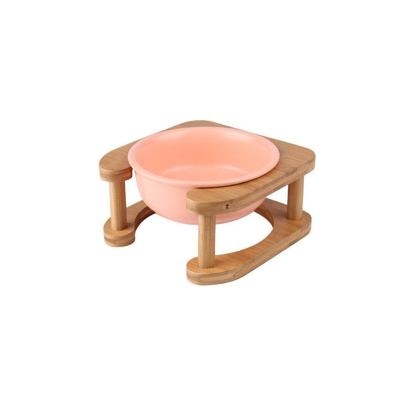 Elevated Ceramic Pet Bowl with Artisan Wood Stand – Modern Minimalist