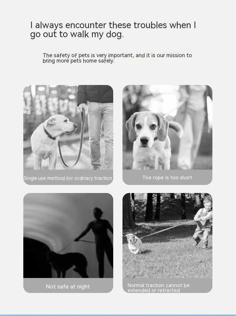 Luminous Ring Retractable Dog Leash – 3M Light-Up Grip Design