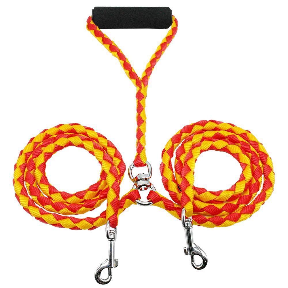 Braided Dual Dog Leash – Thick Round Rope with Comfort Grip