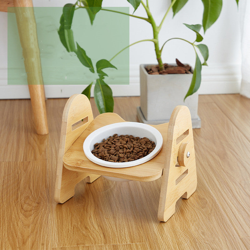 BambuBowl™ Adjustable Tilted Bamboo Pet Feeder – Ceramic Bowls with Neck & Spine Protection
