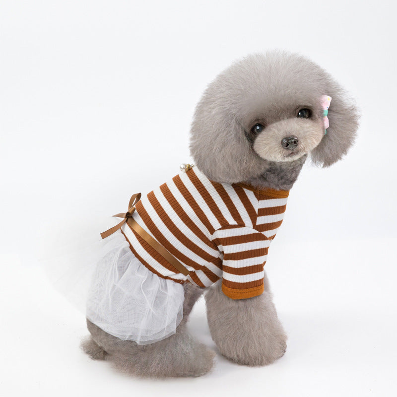 Seaside Chic Tutu Dress – Striped Elegance for Small Pets