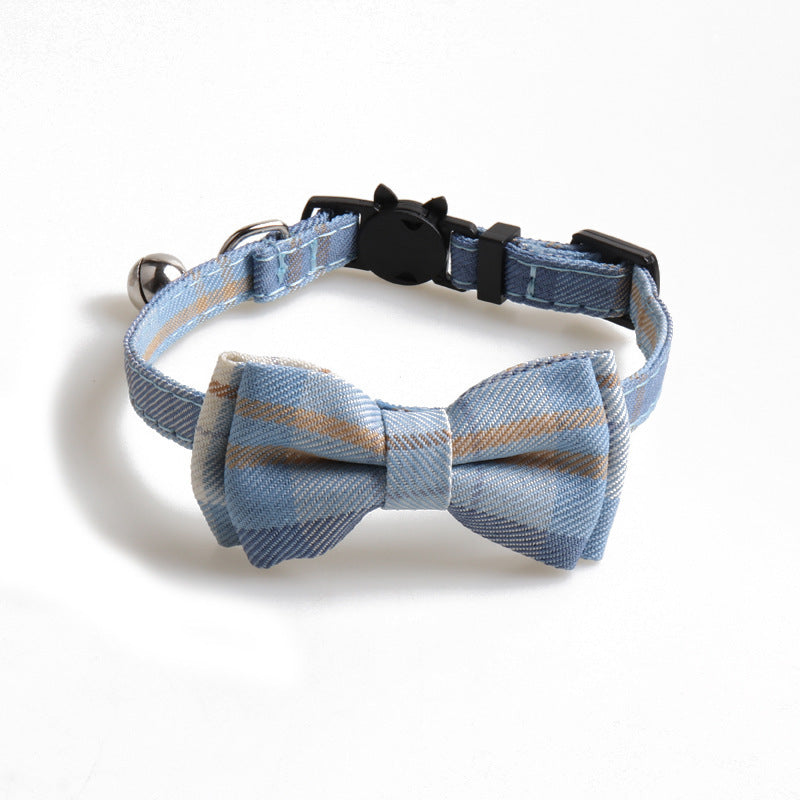 Chic Plaid Bow Collar with Bell – Adjustable & Stylish