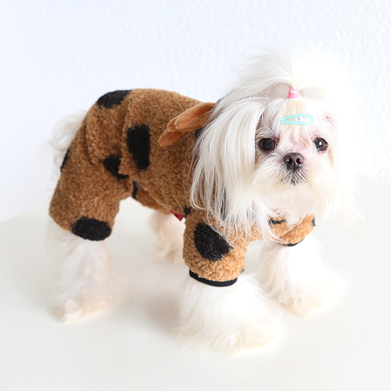 Plush Pup Costume – Cozy Cocoa with Black Spots