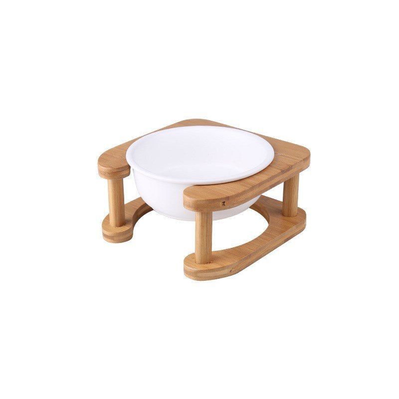Elevated Ceramic Pet Bowl with Artisan Wood Stand – Modern Minimalist