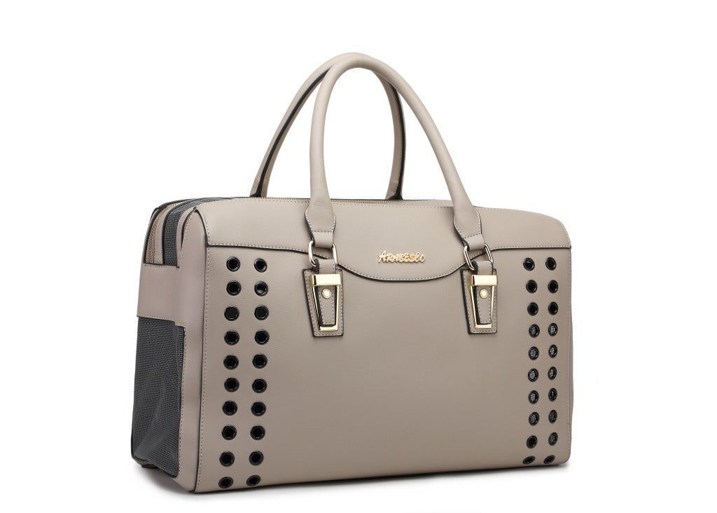 Studded Taupe Luxe Pet Carrier
