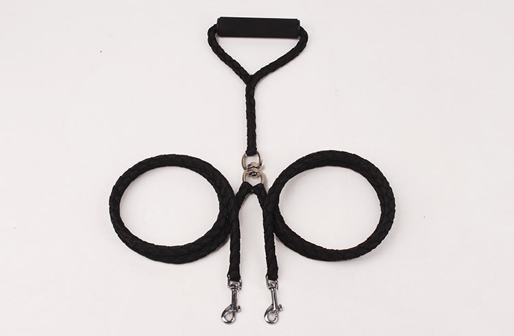 Braided Dual Dog Leash – Thick Round Rope with Comfort Grip