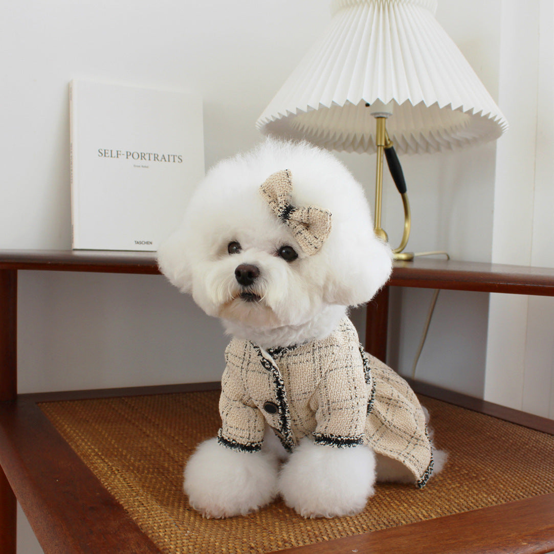 Chic Beige Tweed Pet Dress with Matching Accessories