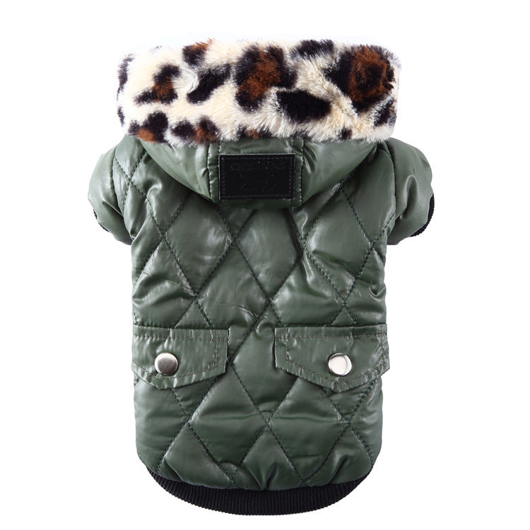 Chic Winter Hooded Dog Coat – Luxe Puffer with Faux Fur Collar