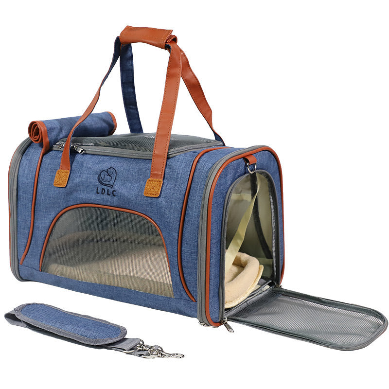 Linen Pet Carrier – Structured Multi-Tone with Vegan Leather Accents