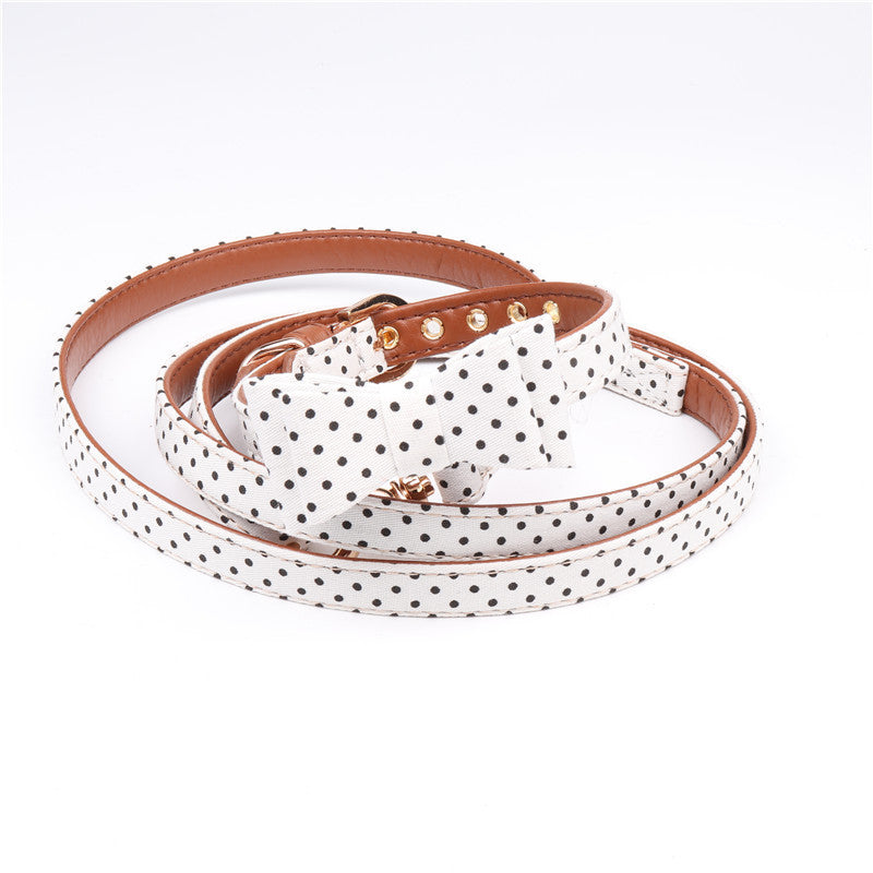 Chic Polka Dot Scarf or Bow Collar & Leash Set – Stylish Everyday Look