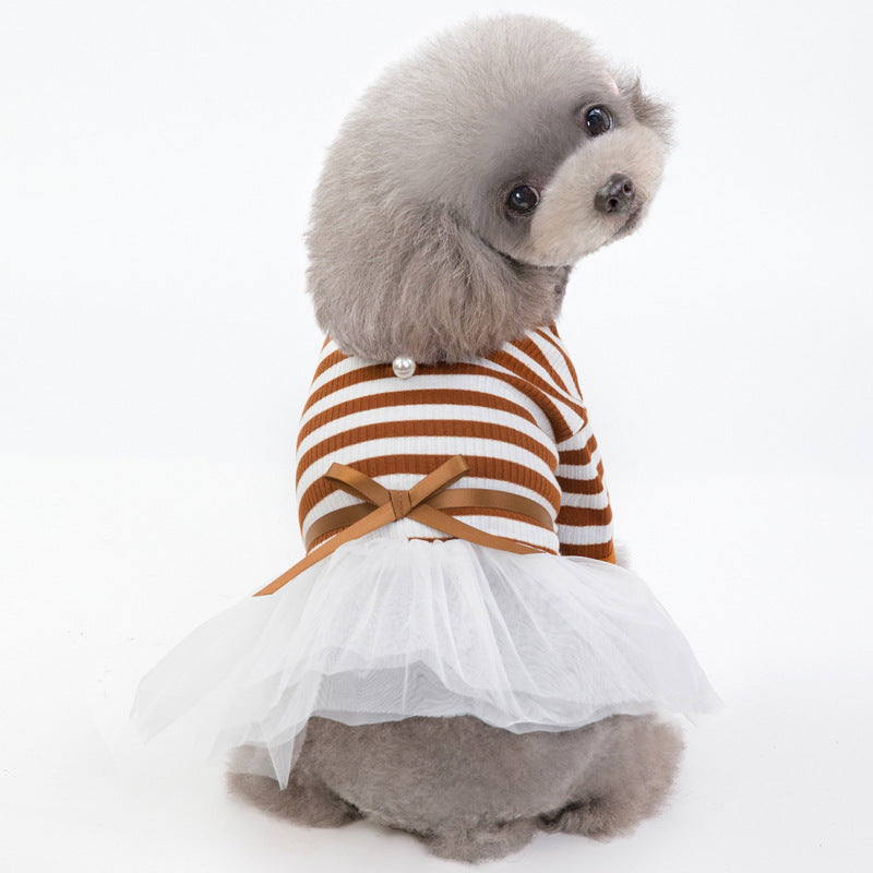 Seaside Chic Tutu Dress – Striped Elegance for Small Pets
