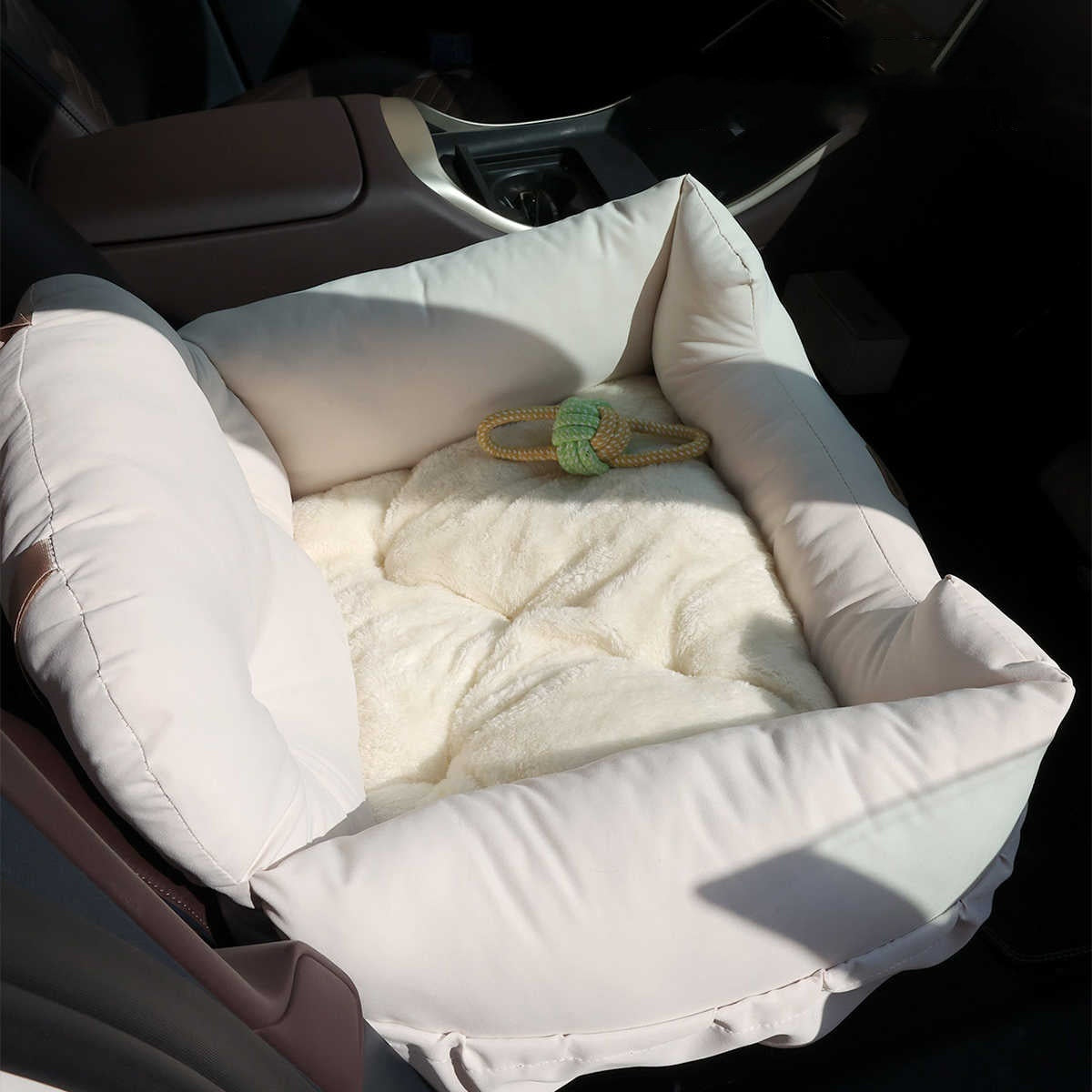 Elegant Milky Suede Car Seat Nest – Luxe Travel Comfort for Pets