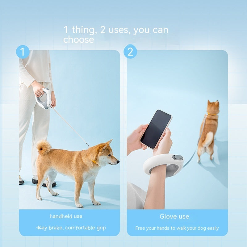 Luminous Ring Retractable Dog Leash – 3M Light-Up Grip Design