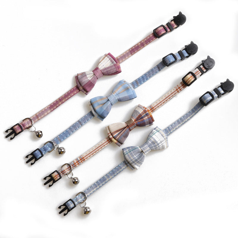 Chic Plaid Bow Collar with Bell – Adjustable & Stylish