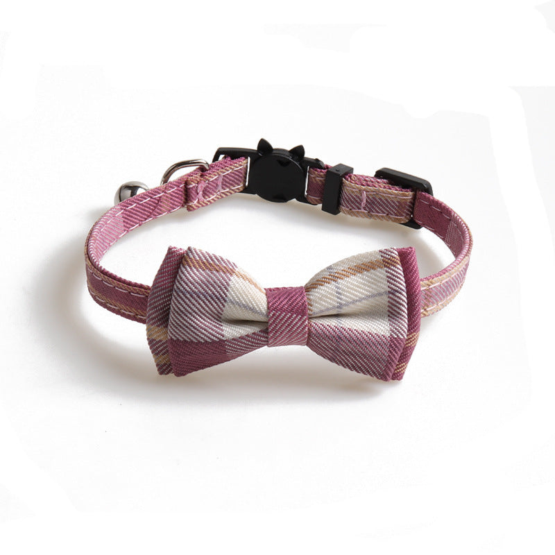 Chic Plaid Bow Collar with Bell – Adjustable & Stylish