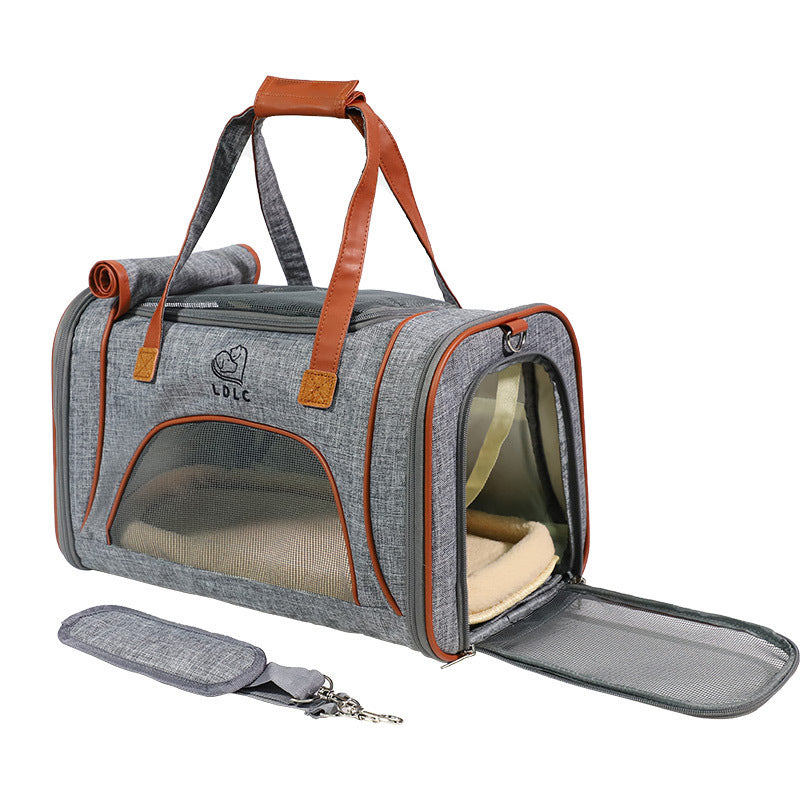 Linen Pet Carrier – Structured Multi-Tone with Vegan Leather Accents