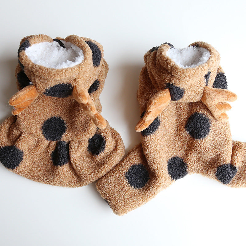 Plush Pup Costume – Cozy Cocoa with Black Spots
