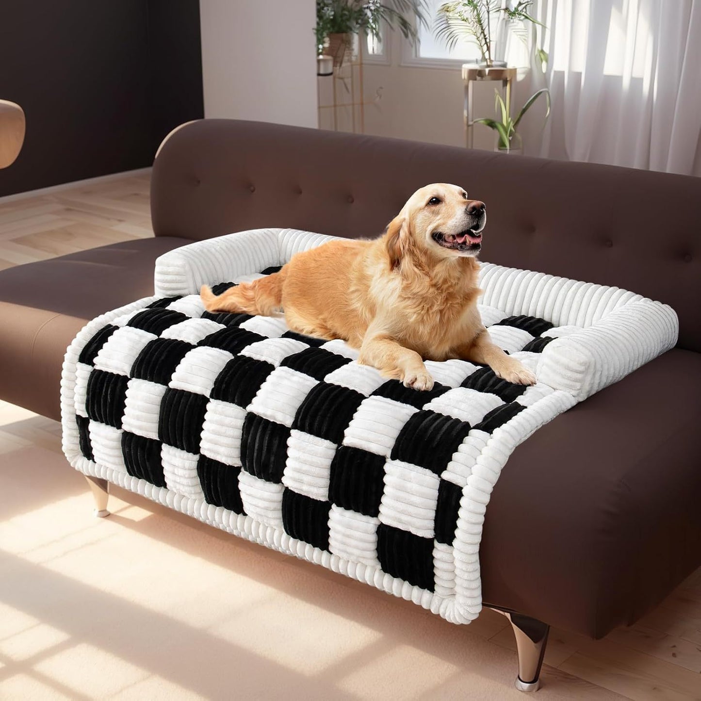 Checkered Plush Pet Sofa Bed – Warm, Stylish Comfort for Any Space