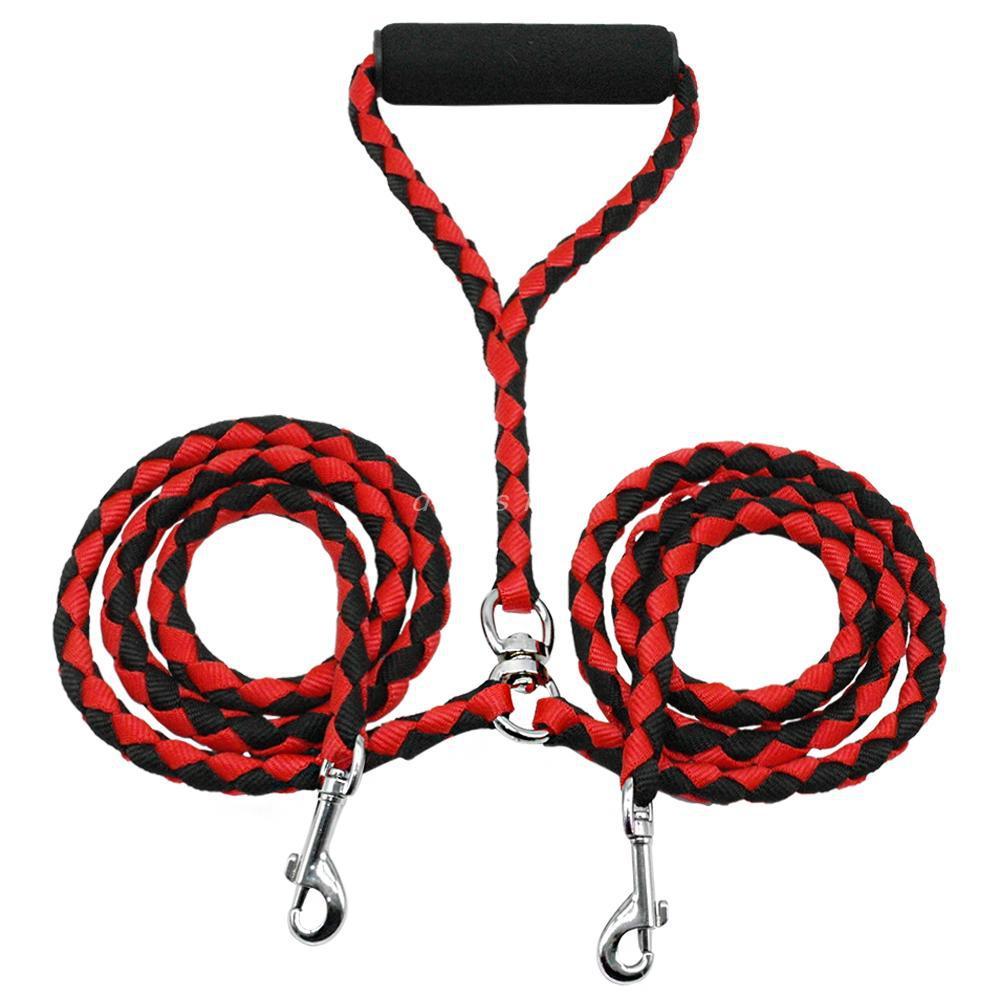Braided Dual Dog Leash – Thick Round Rope with Comfort Grip
