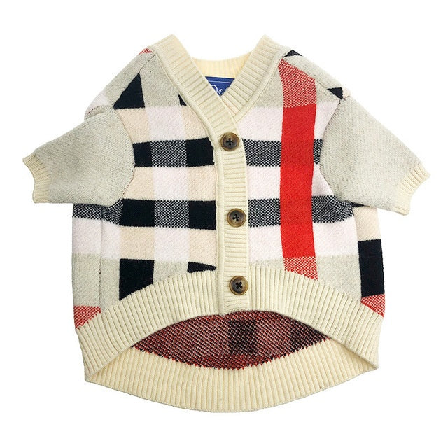Chic Velvet Dog Sweater – Classic Plaid Style for Cool Weather Walks