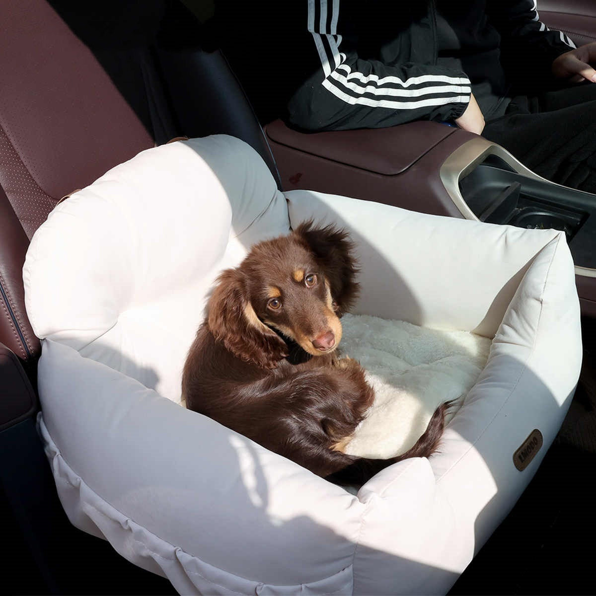 Elegant Milky Suede Car Seat Nest – Luxe Travel Comfort for Pets