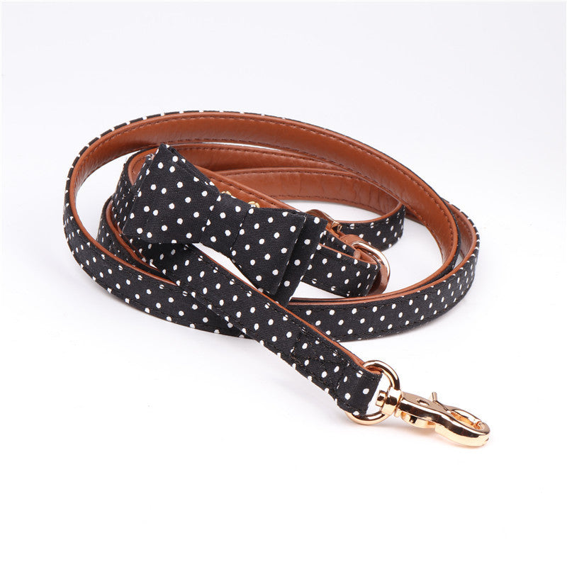 Chic Polka Dot Scarf or Bow Collar & Leash Set – Stylish Everyday Look