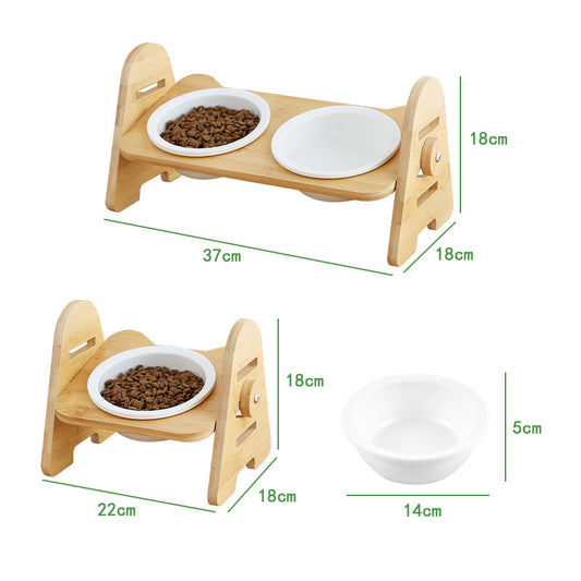 BambuBowl™ Adjustable Tilted Bamboo Pet Feeder – Ceramic Bowls with Neck & Spine Protection